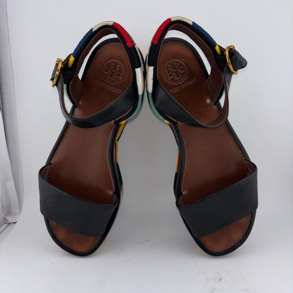 Tory Burch Leather Camilla Embroidered Platform Ankle Strap Sandals Size 5​​​​​ - Picture 12 of 16